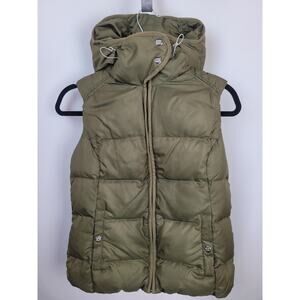 Eddie Bauer Women's Goose Down Hooded Puffer Vest Green Olive Size XS